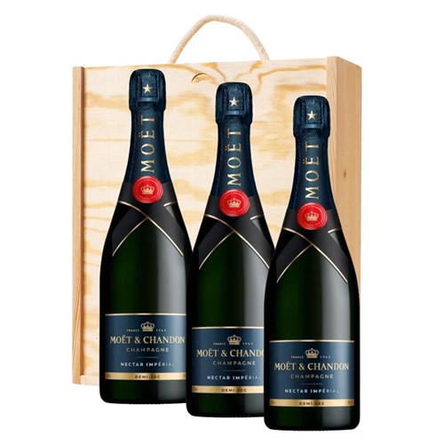 Moet & Chandon Nectar Demi Sec Champagne 75cl Treble Pine Wooden Gift Boxed (3 x 75cl)